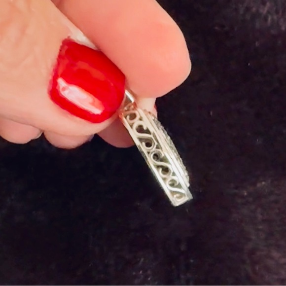 Sterling Silver 925 Heart Pendant – Pave CZ & Filigree Back makers mark Thai - Picture 5 of 7